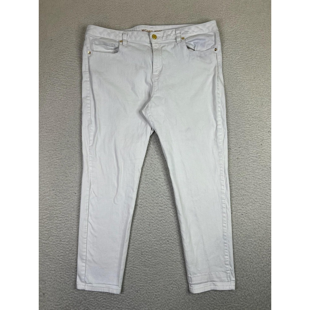 Michael Kors Jeans Womens 14 White Skinny Stretch Denim Gold Hardware‎ MK Logo